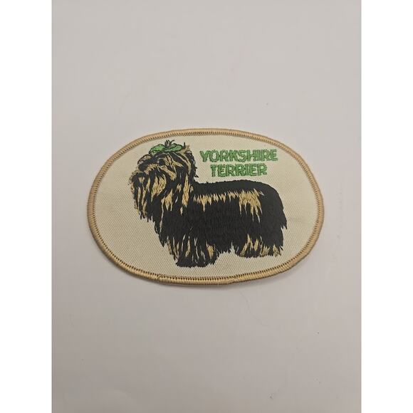 Vtg Yorkshire Terrier Dog Green Bow Embroidery Applique Voyager Patch 4.25" X 3" - Picture 1 of 3